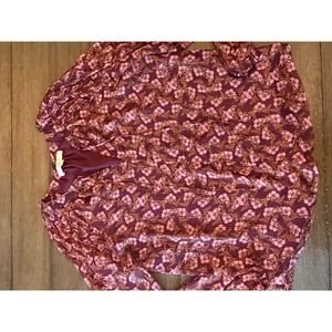 LOFT Burgundy Pink Floral Metallic Stripe Long Sleeve Blouse Womens Medium M
